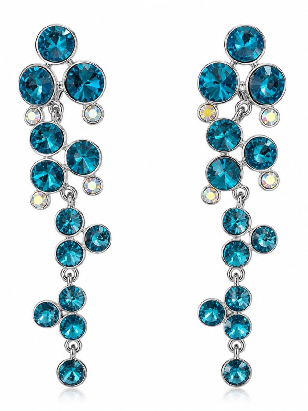 Mango Teal Crystal Cascade Drop Earrings